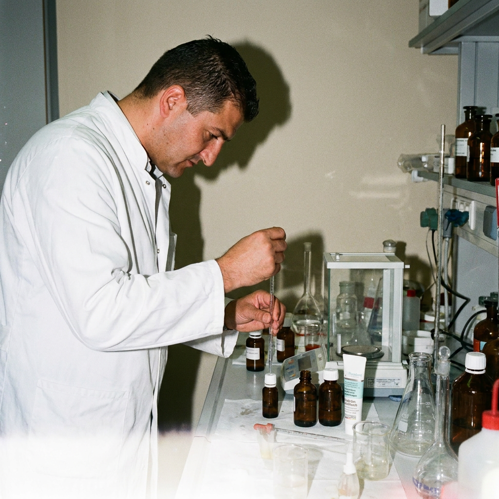 Dr. Özkanli bei der Forschung im Labor, frühe 2000er